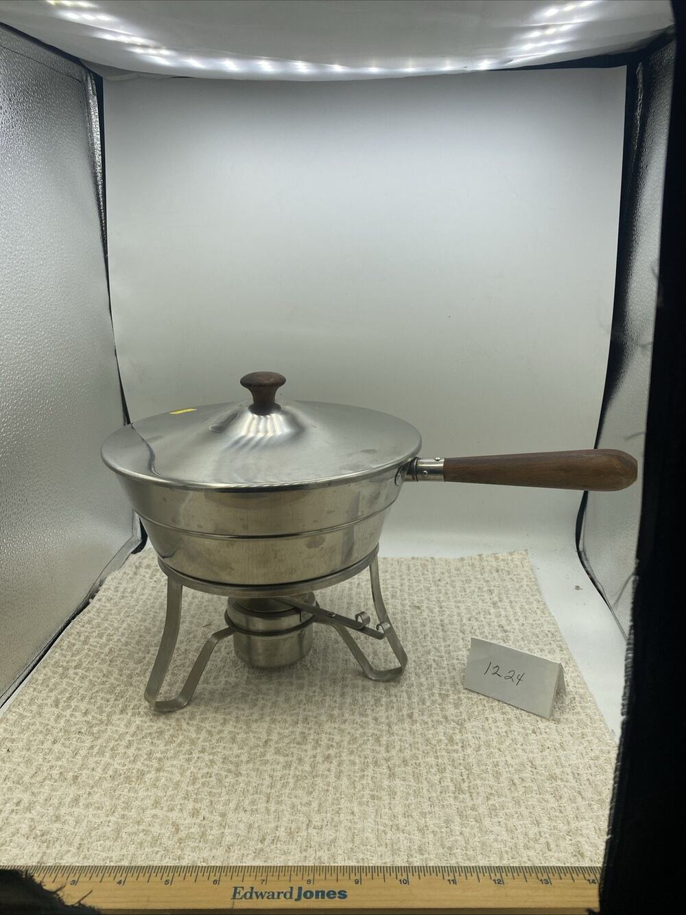 Vintage Mid Century Chafing Dish Stainless with Wooden Handle